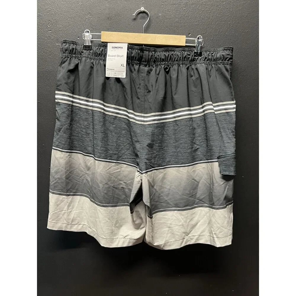 Sonoma Mens Sz XL BOARD SHORTS/SWIM TRUNKS Black Drawstring NWT